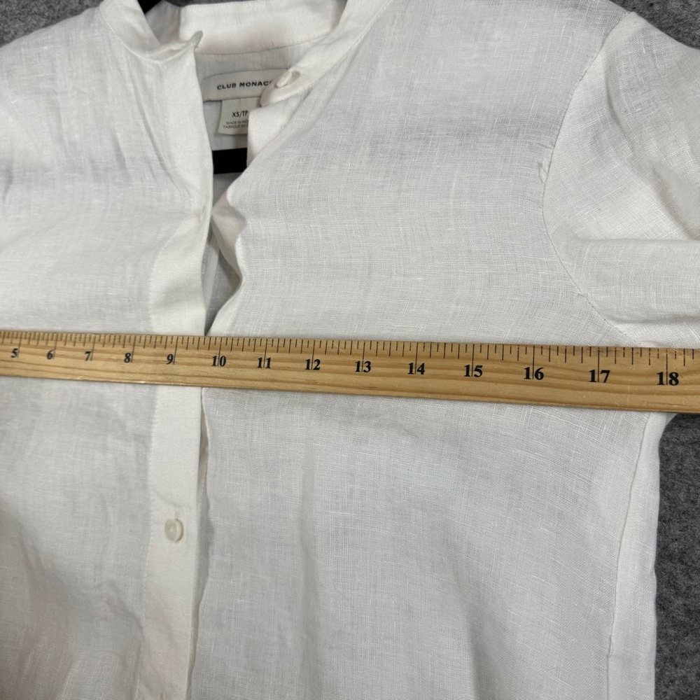 Club Monaco Linen Boho Blouse White XS Embroidered Sleeve Button Shirt Summer - Picture 6 of 16